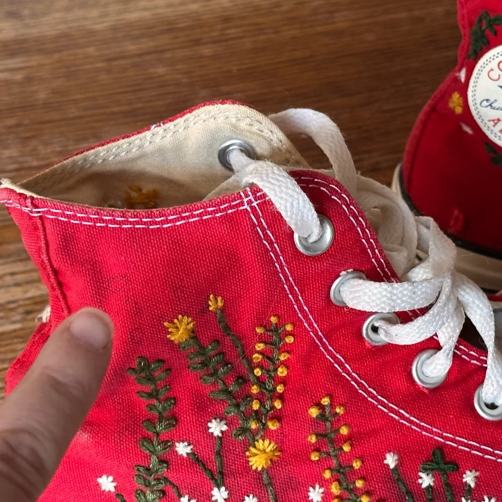 One-of-a-Kind Hand-Stitched Embroidered Converse Sneakers Women’s 10, Men’s 8 - Picture 6 of 15